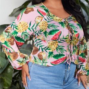 Plus Floral Fruit Print Top